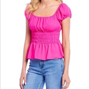 Gianni Bini Pink Smocked Waist Peplum Blouse